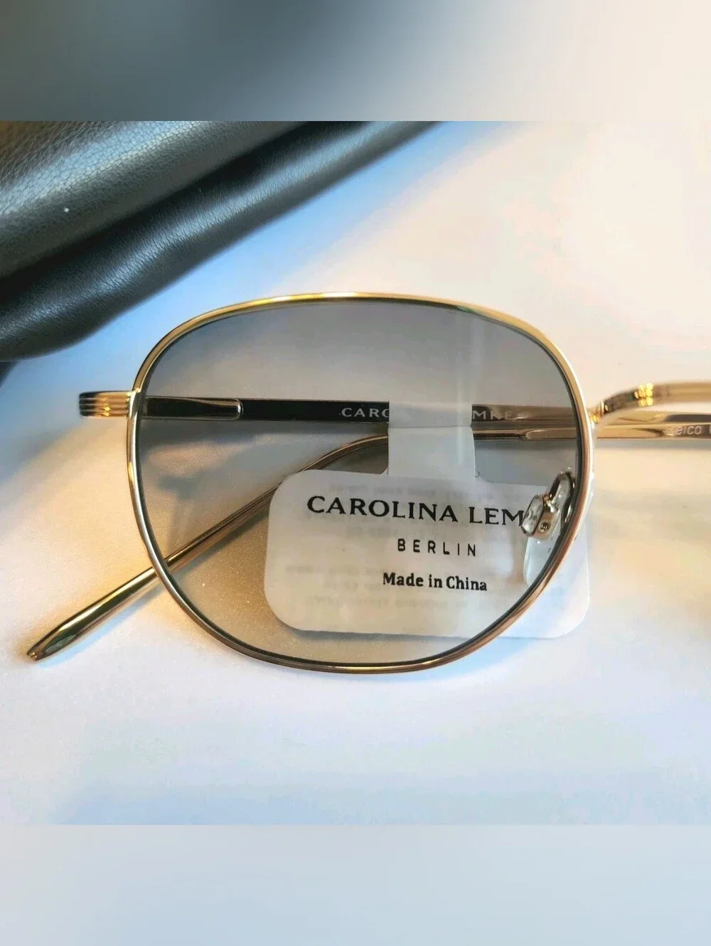 NEW Carolina Lemke Reico Gold Unisex Sunglasses w/Premium Luxury Pillow Case